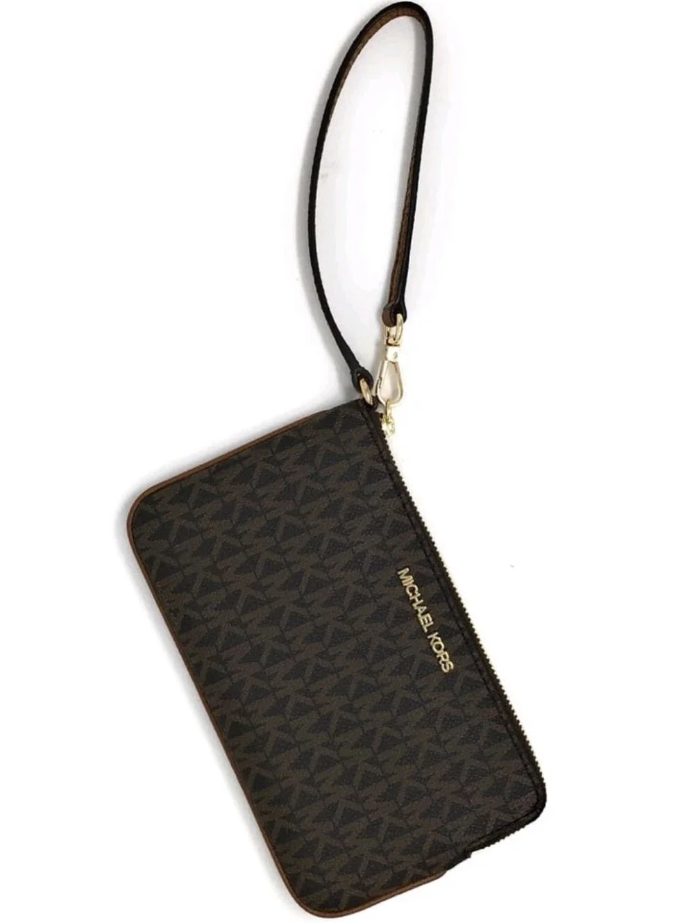 👝 Michael Kors Jet Set Brown Signature MK PVC Leather Large Travel Wristlet
